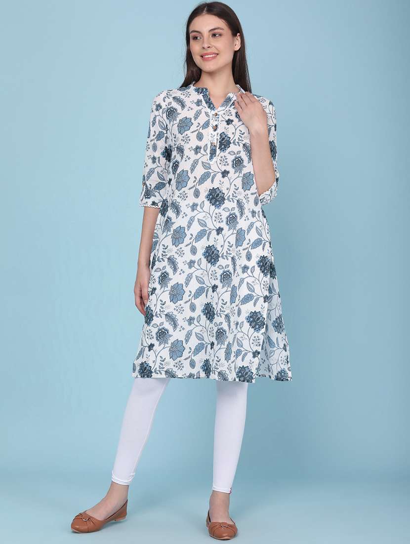 Women Printed Three Quarter Sleeves Straight Kurta - 22370907 -  Standard Image - 2