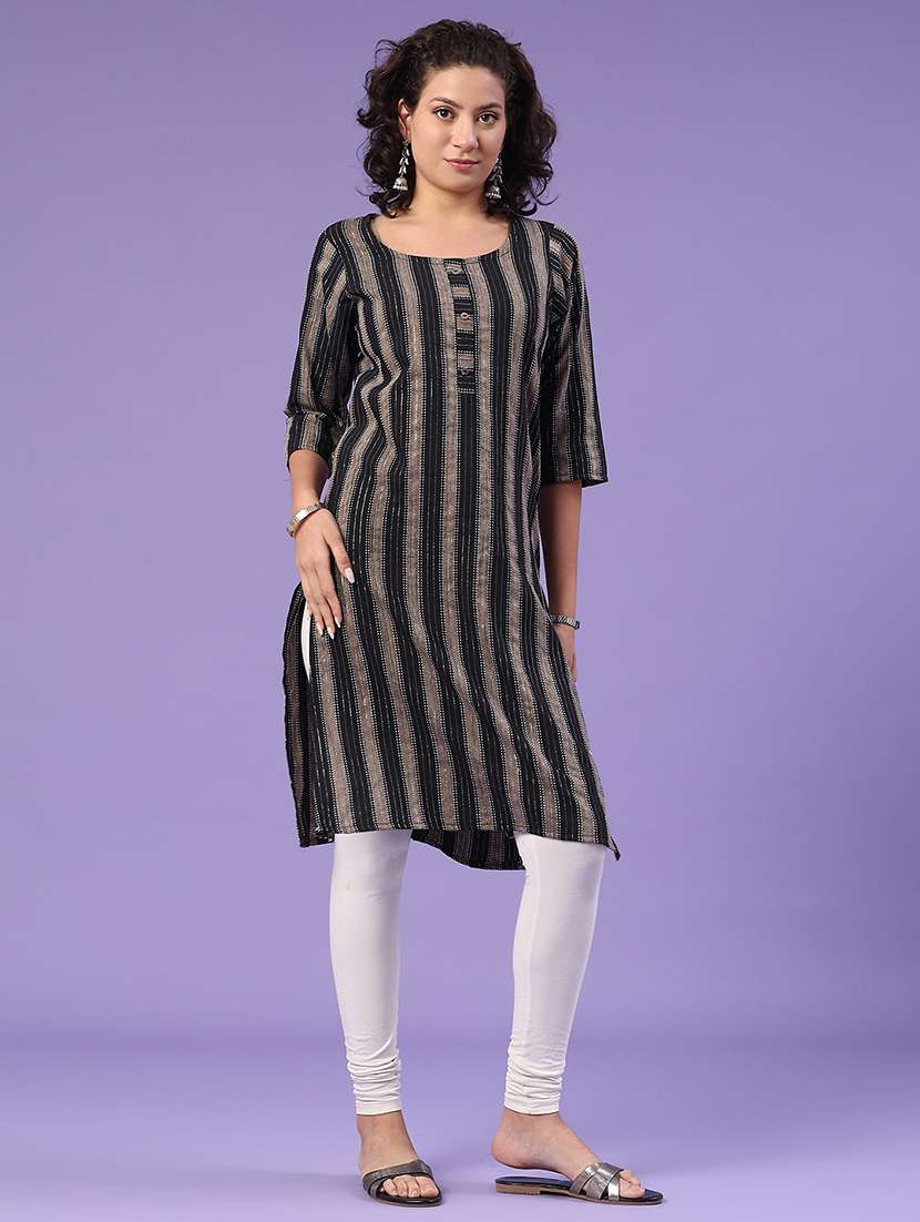black cotton straight kurta - 22370908 -  Standard Image - 2