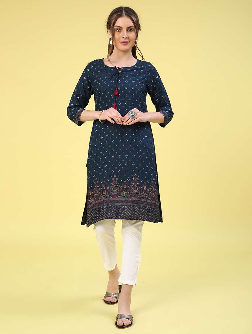 blue rayon straight kurta - 22370910 -  Standard Image - 2