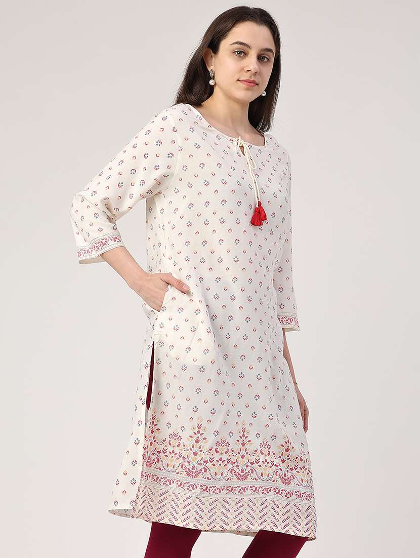 off white rayon straight kurta - 22370911 -  Standard Image - 2