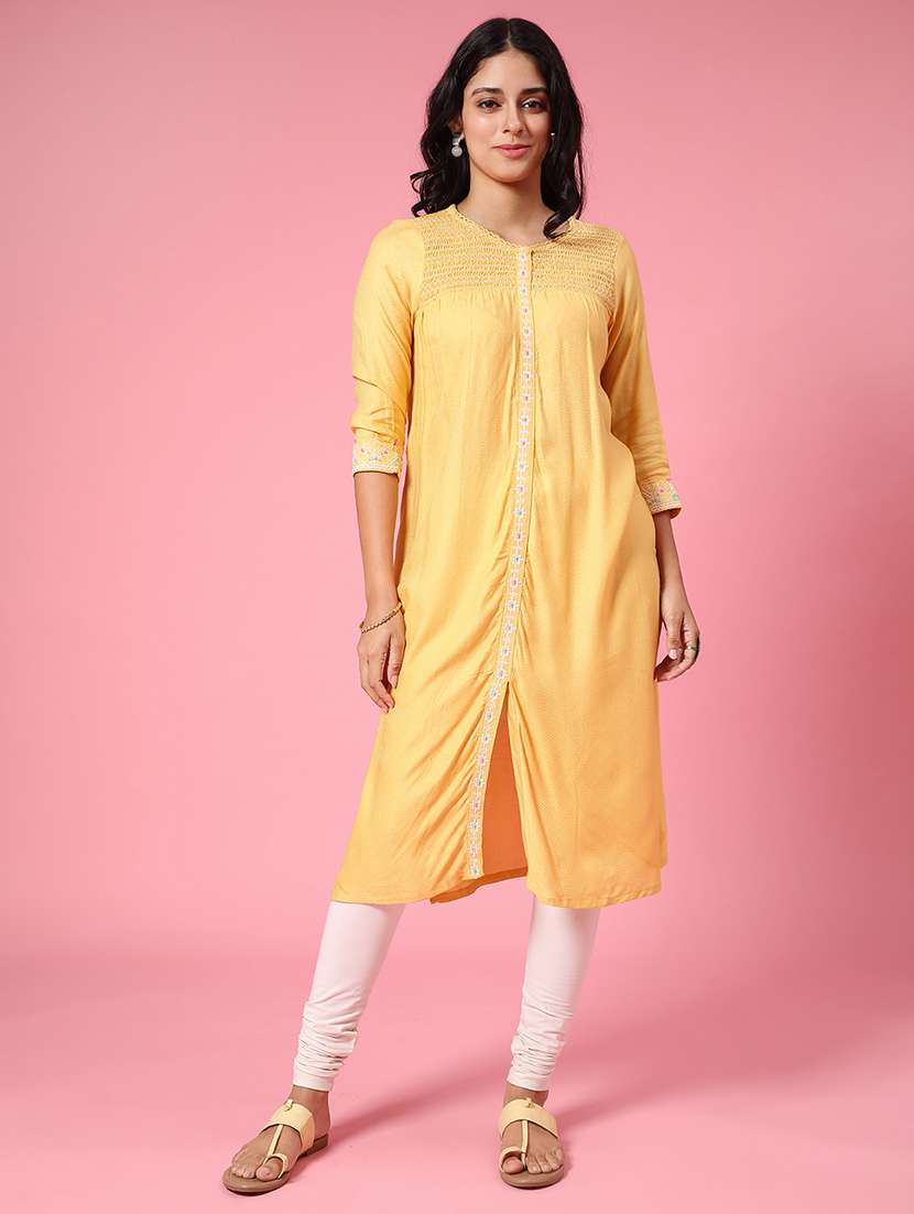 yellow cotton straight kurta