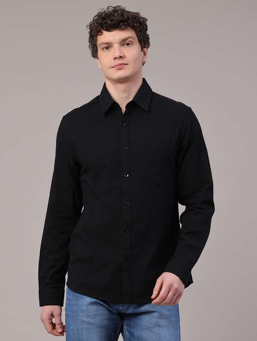 men textured long sleeve regular fit casual shirt - 22371017 -  Standard Image - 2