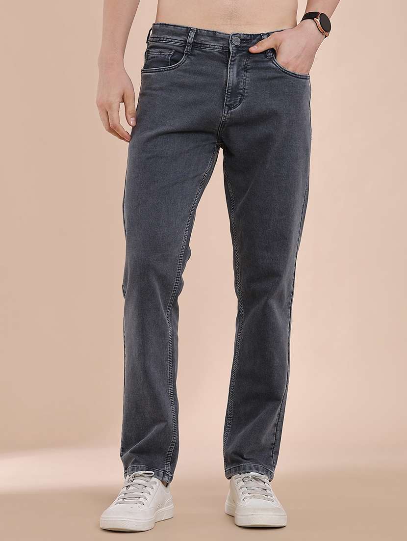 men plain mid rise full length straight jeans