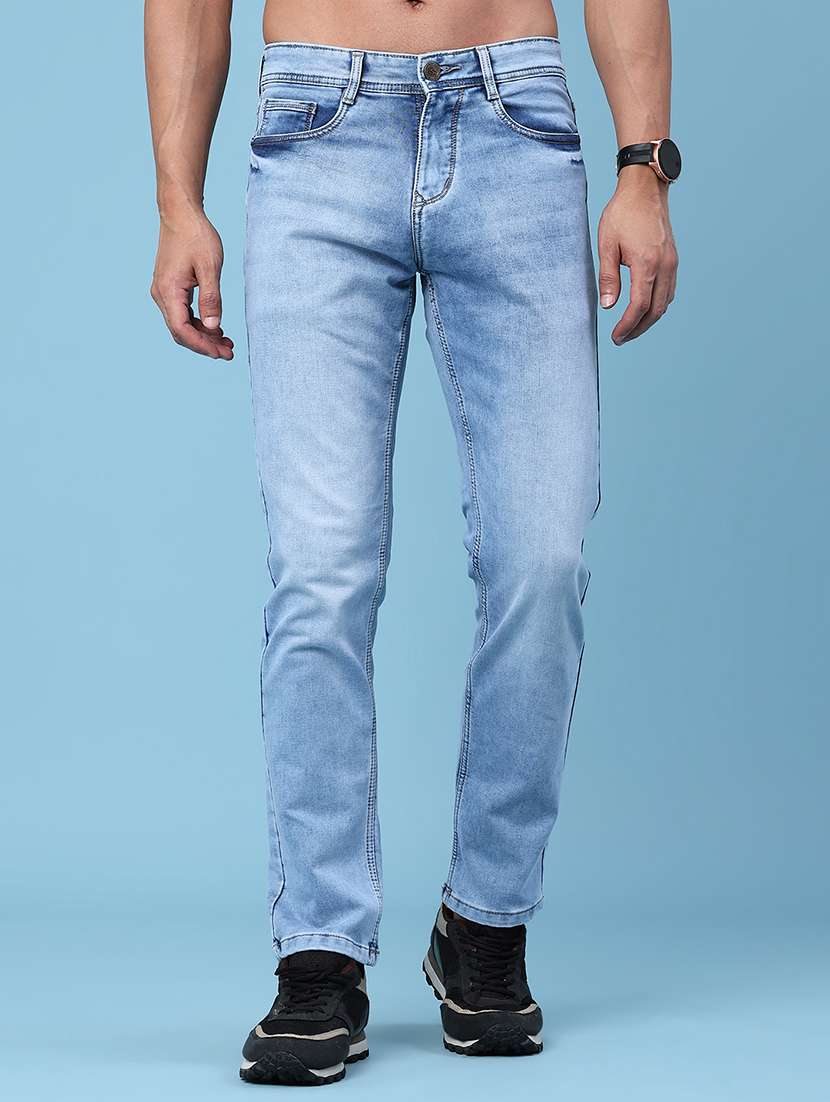 men washed mid rise full length slim fit jeans