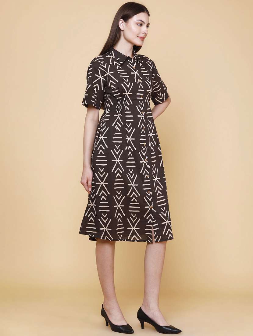women printed collared neck a-line dress - 22371215 -  Standard Image - 2