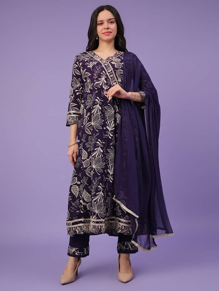 purple rayon kurta dupatta  set - 22371220 -  Standard Image - 2