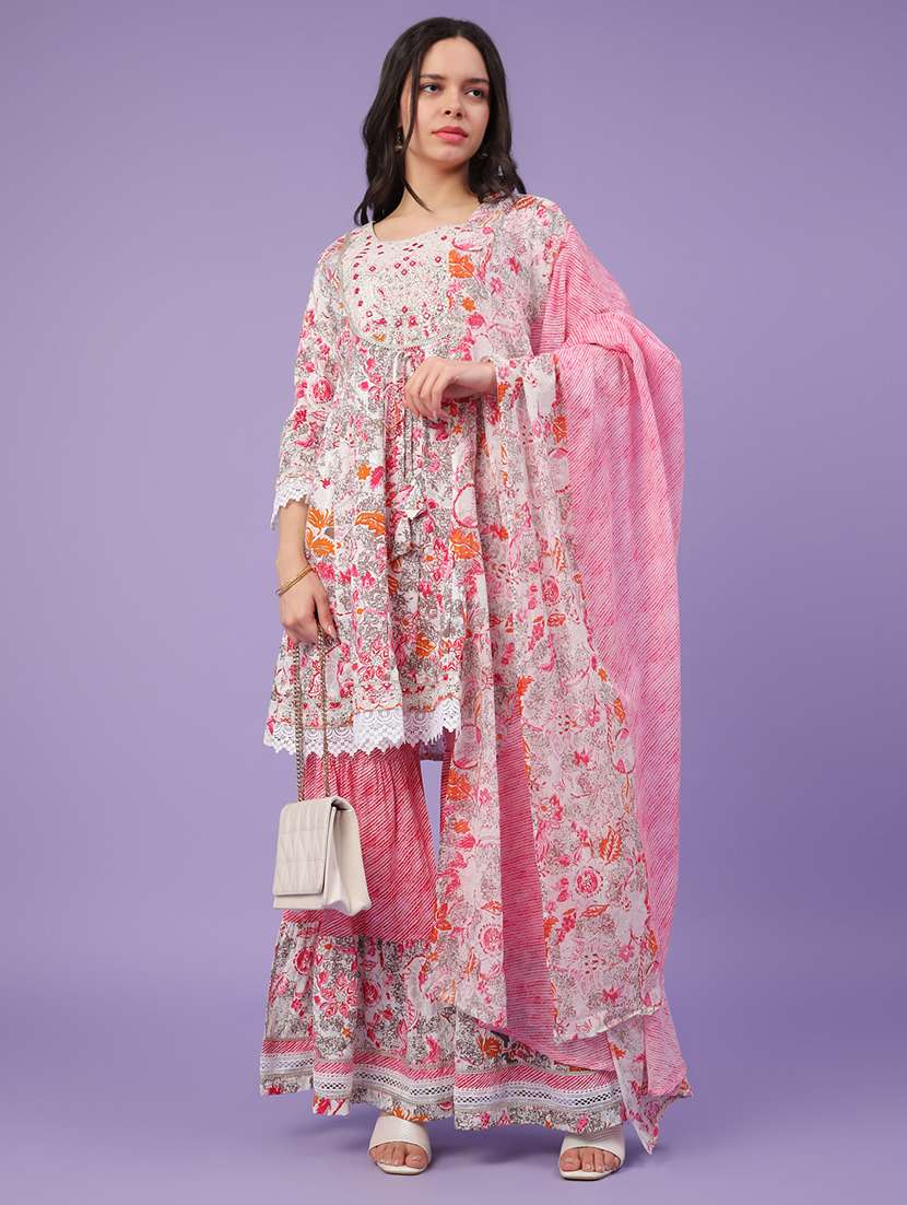 pink rayon kurta sharara  set