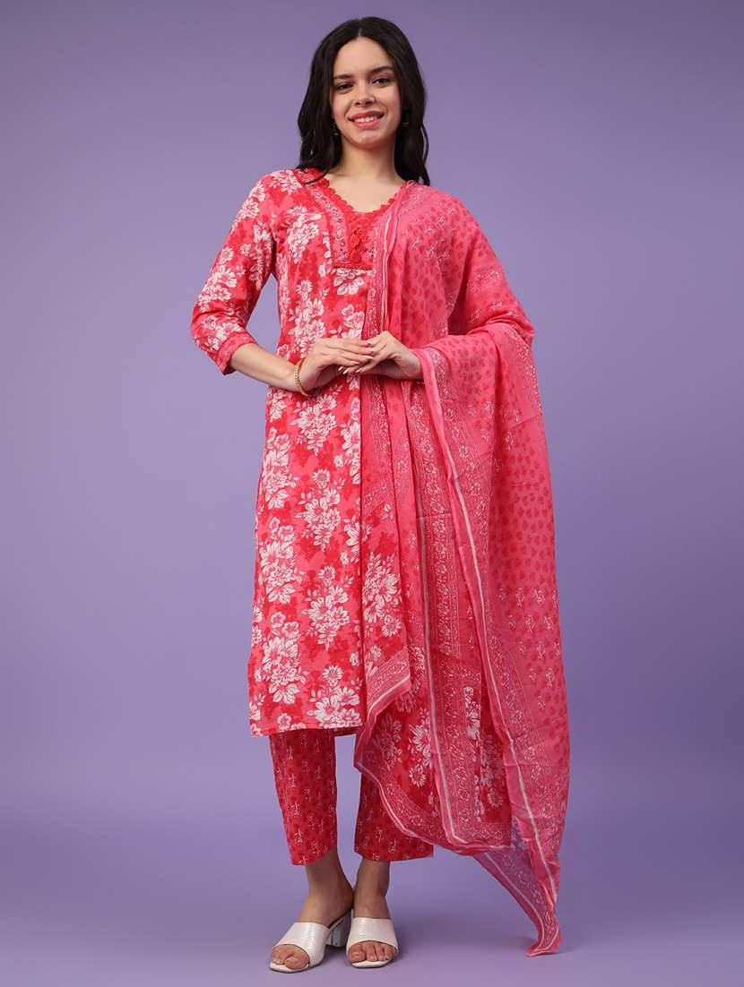 pink cotton kurta pant  set