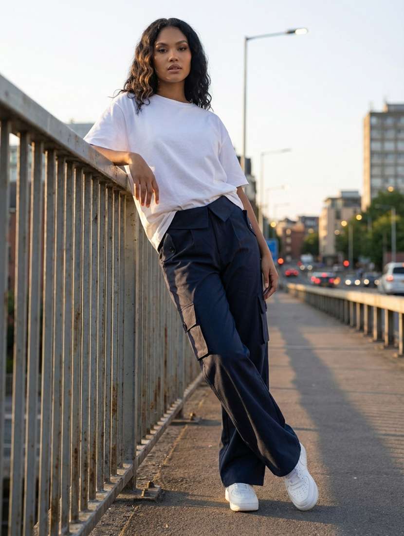 women solid high rise cargo - 22373293 -  Standard Image - 2