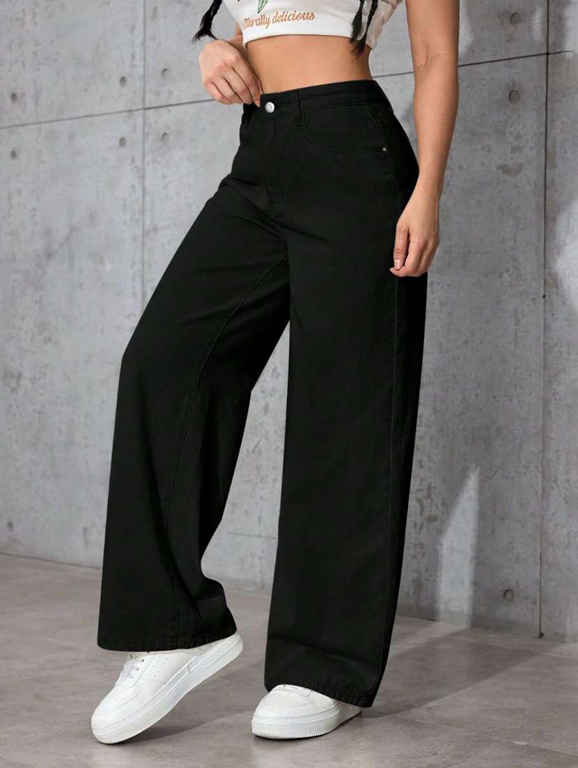 Women Solid High Rise Wide Leg Jeans - 22373337 -  Standard Image - 2