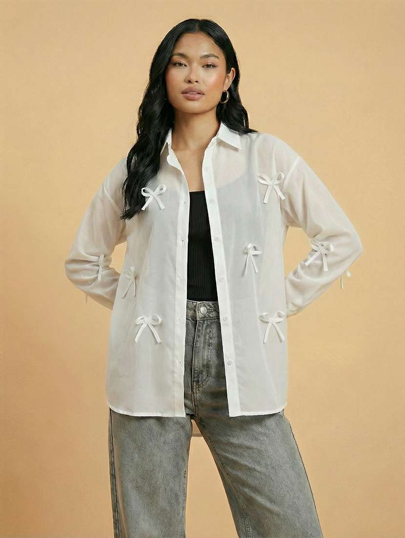 women solid collaerd long sleeve oversized shirt