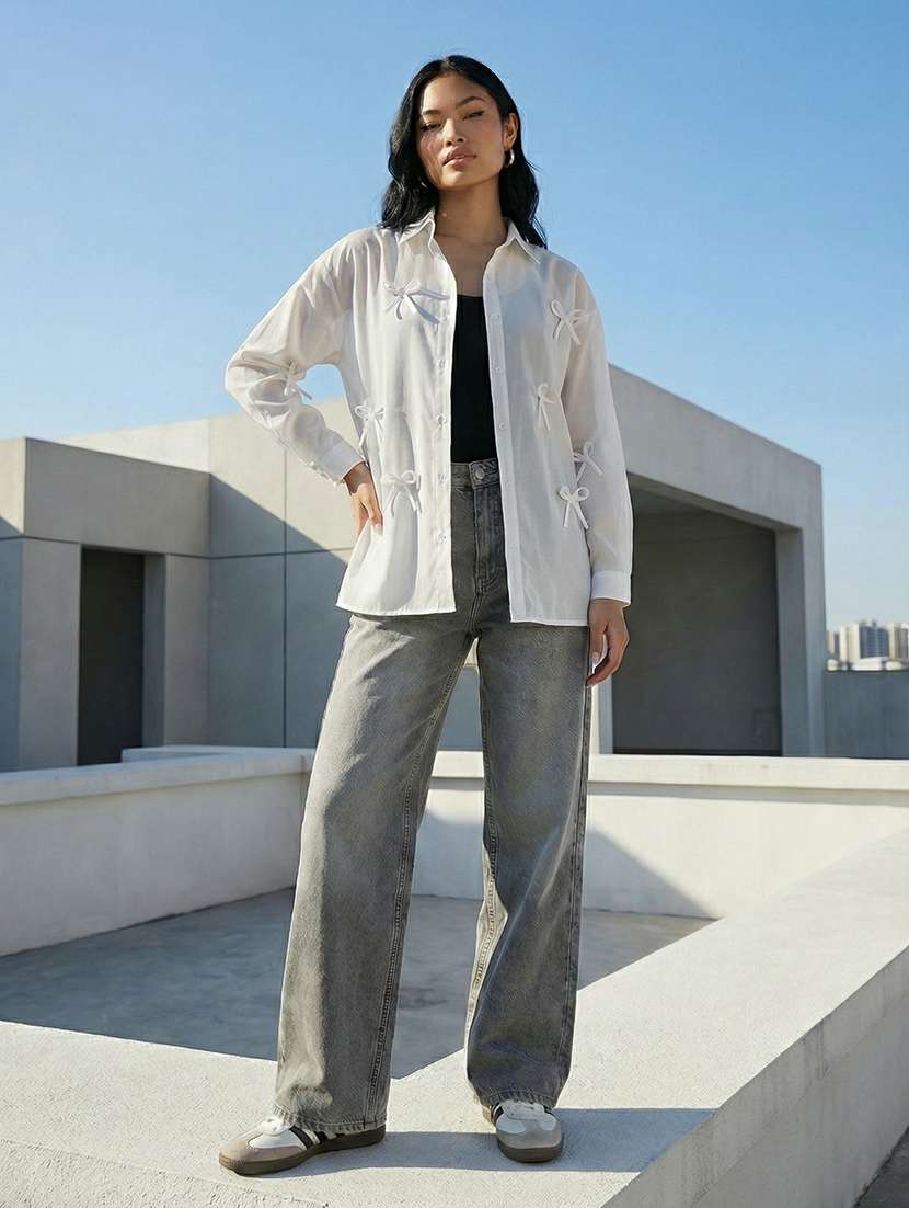 women solid collaerd long sleeve oversized shirt - 22373380 -  Standard Image - 2