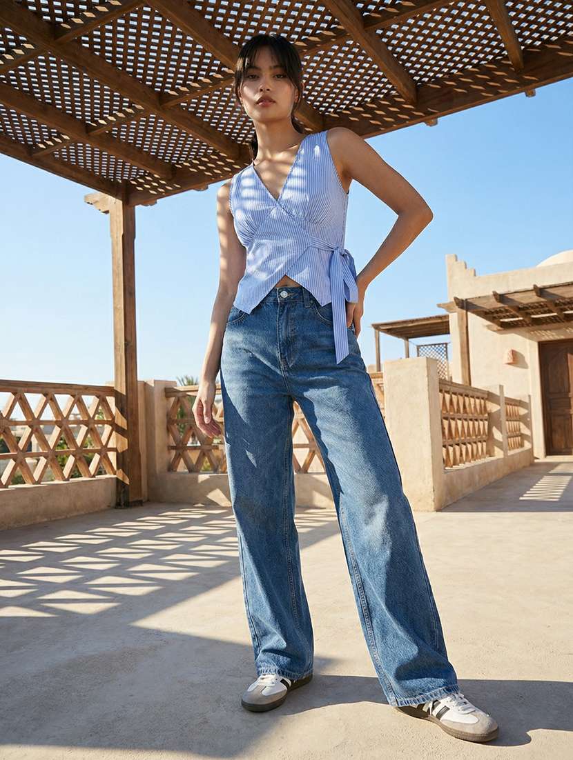 women striped sleeveless wrap top - 22373395 -  Standard Image - 2