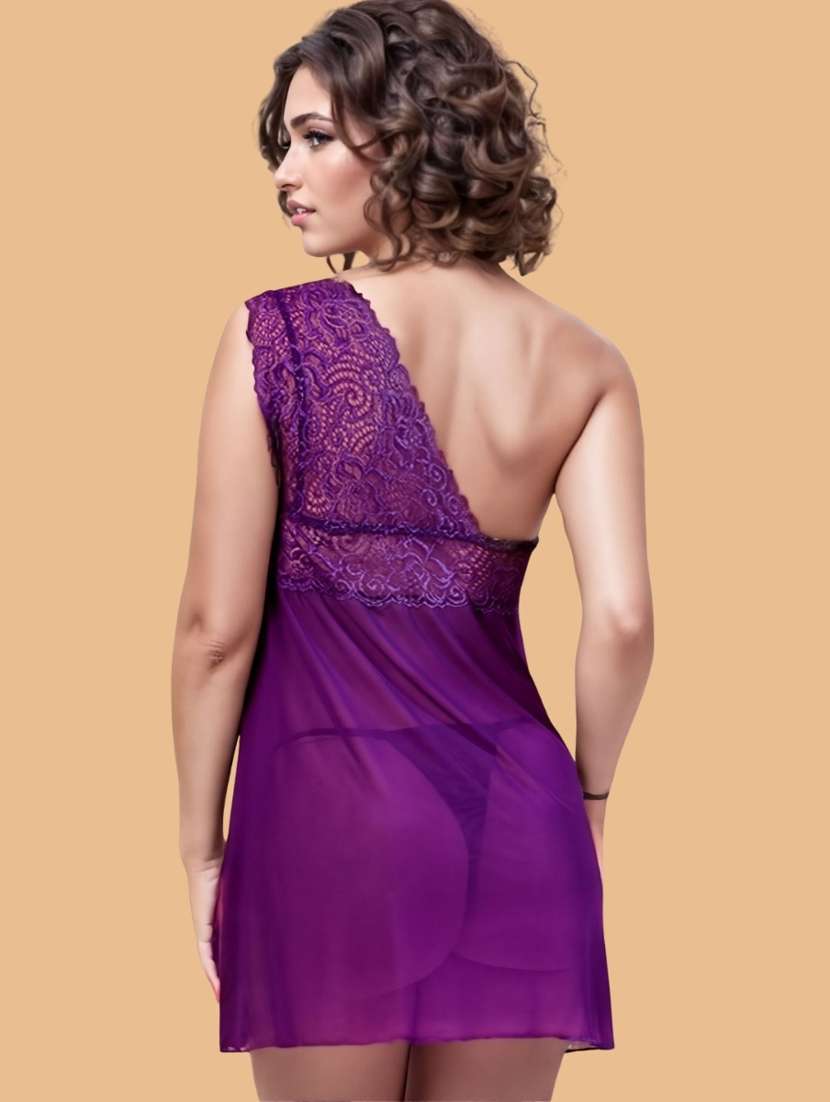 women self designed single shoulder lace babydoll - 22373425 -  Standard Image - 2