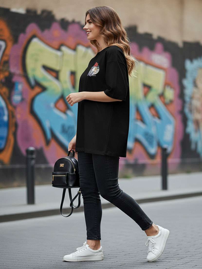 Women Printed Short Sleeve Oversized T-shirt - 22373471 -  Standard Image - 2
