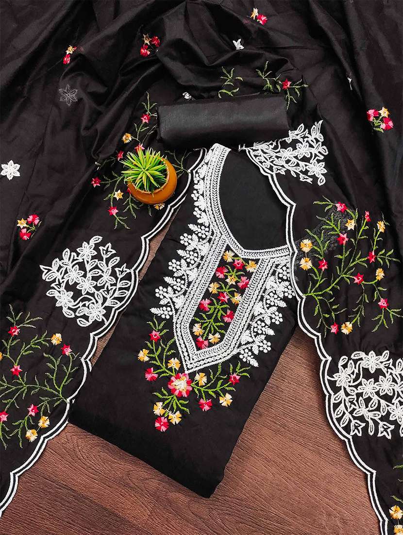 women solid with work unstitched suit set