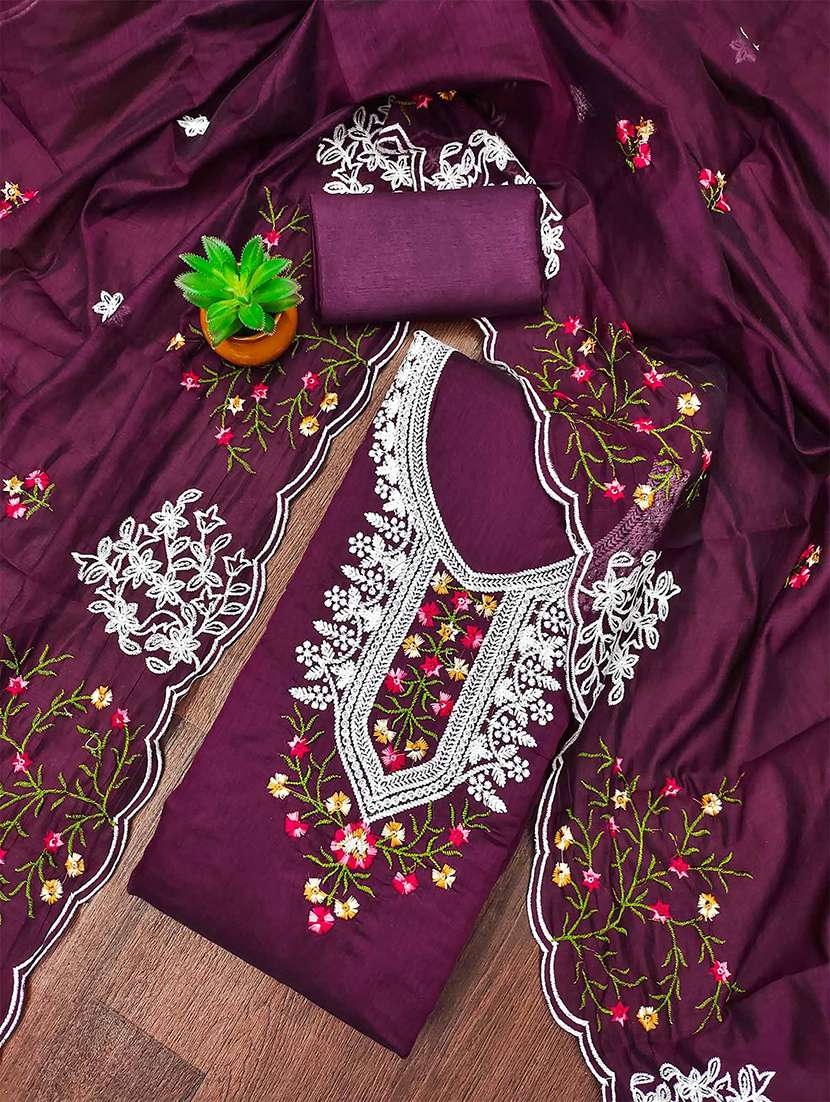 women solid with work unstitched suit set