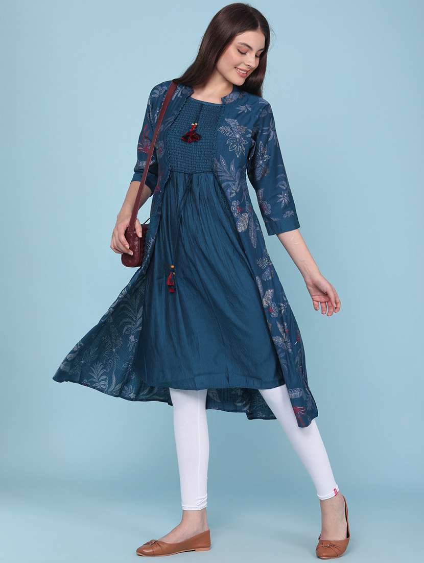 women printed three quarter sleeves layered kurta - 22373682 -  Standard Image - 2