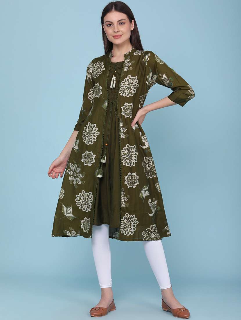 women printed three quarter sleeves layered kurta - 22373683 -  Standard Image - 2