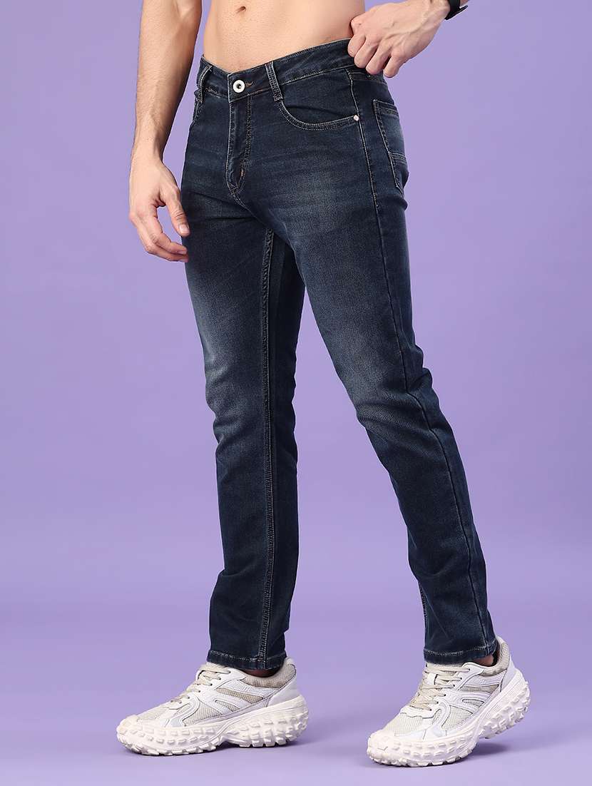 men washed mid rise full length slim fit jeans
