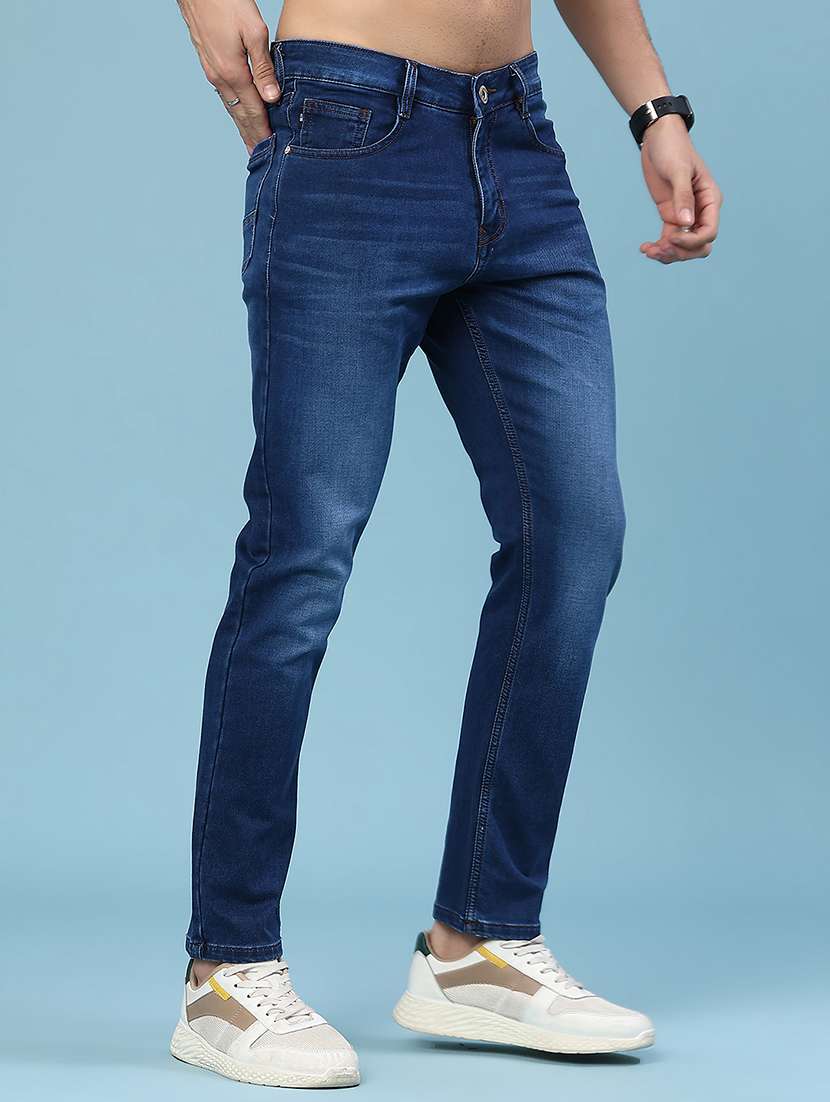 men washed mid rise full length slim fit jeans