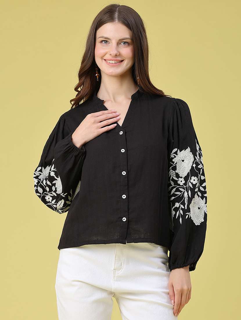 women embroidered long sleeves shirt style top - 22374071 -  Standard Image - 2