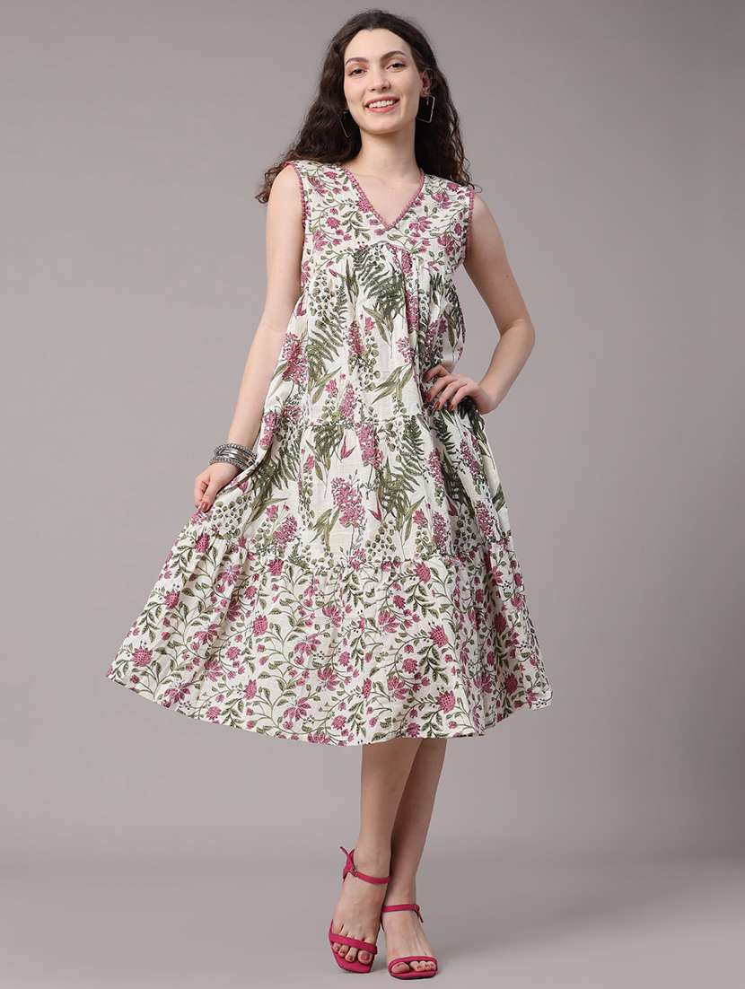 women printed sleeveless tiered dress - 22374108 -  Standard Image - 2