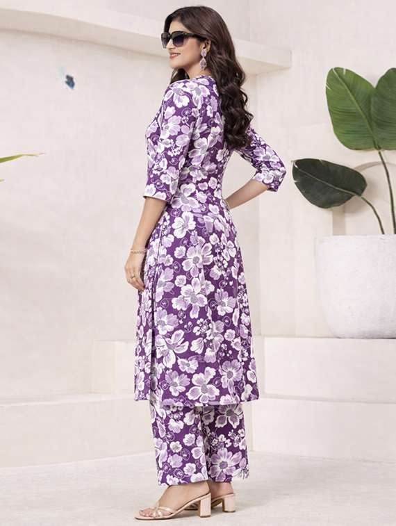 Women Floral Printed Three Quarter Sleeve Ethnic Co-ord Set - 22374130 -  Standard Image - 2