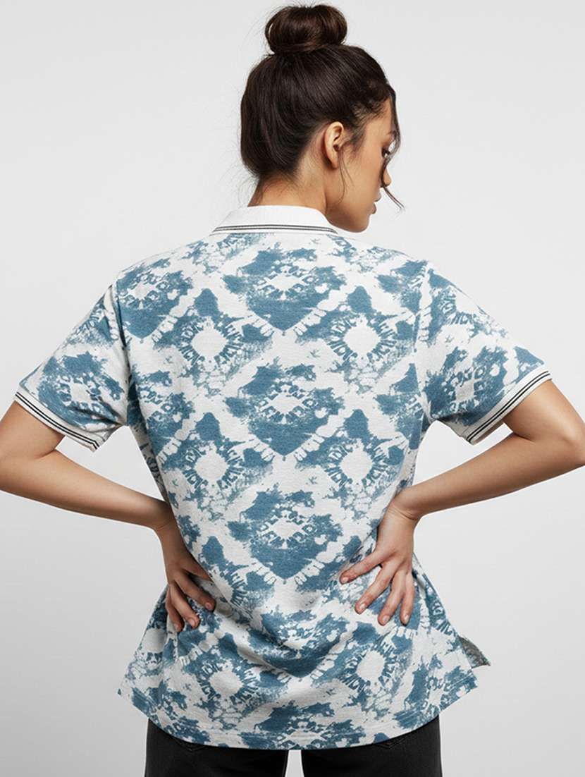 women printed short sleeve oversized polo t-shirt - 22374149 -  Standard Image - 2