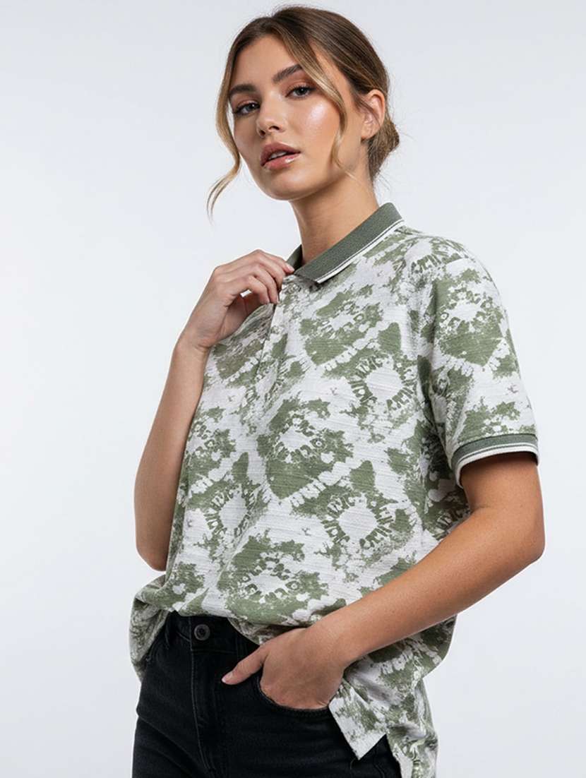 women printed short sleeve oversized polo t-shirt