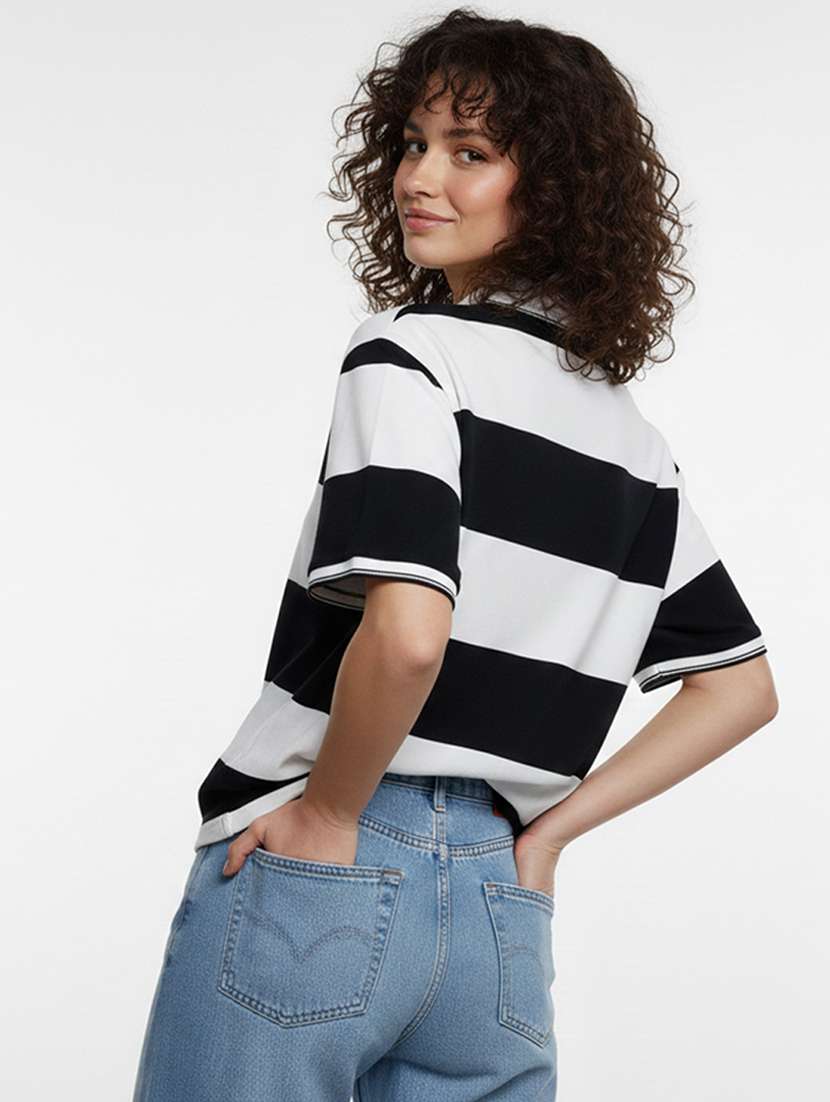 women striped short sleeve oversized polo t-shirt - 22374163 -  Standard Image - 2