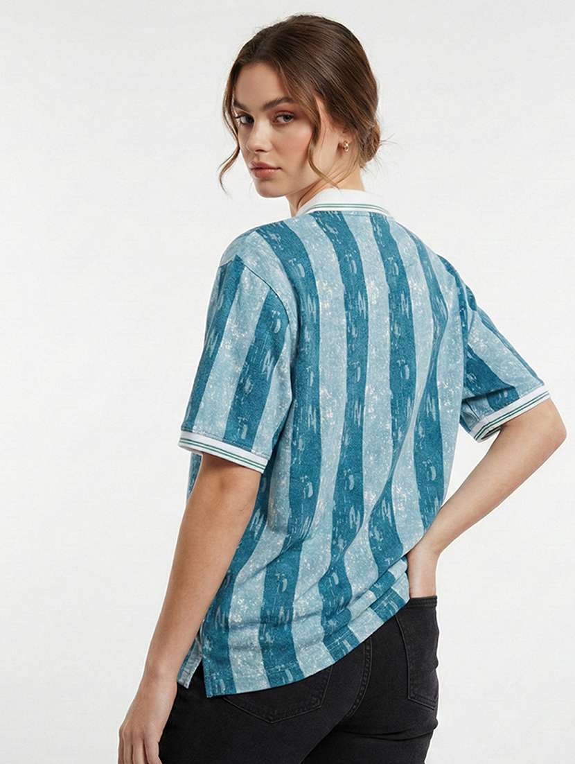 women striped short sleeve oversized polo t-shirt - 22374165 -  Standard Image - 2
