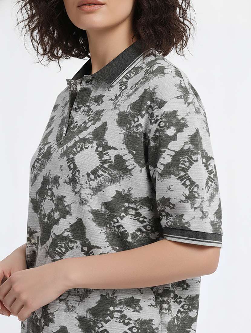 women printed short sleeve oversized polo t-shirt - 22374168 -  Standard Image - 2