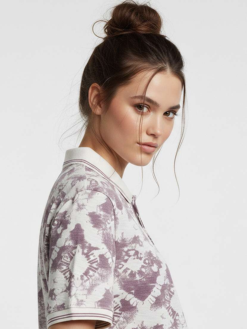 women printed short sleeve oversized polo t-shirt - 22374172 -  Standard Image - 2