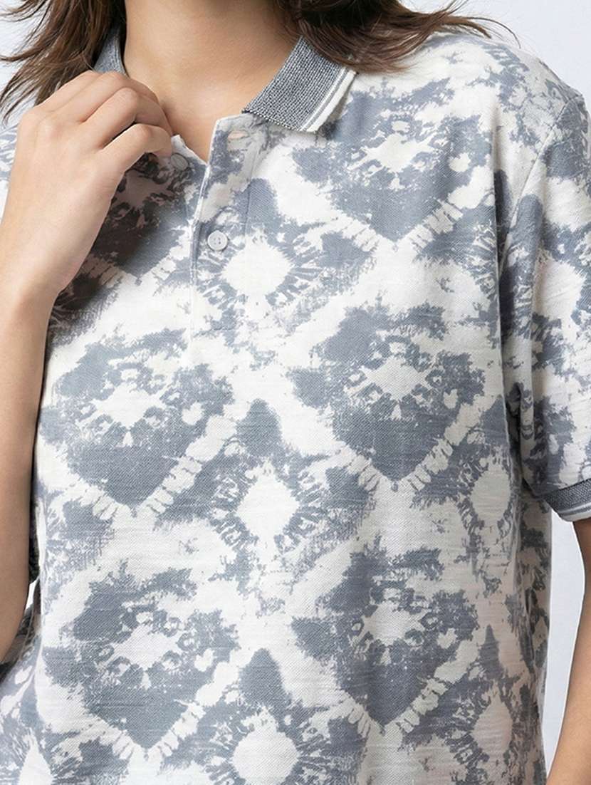 women printed short sleeve oversized polo t-shirt - 22374173 -  Standard Image - 2