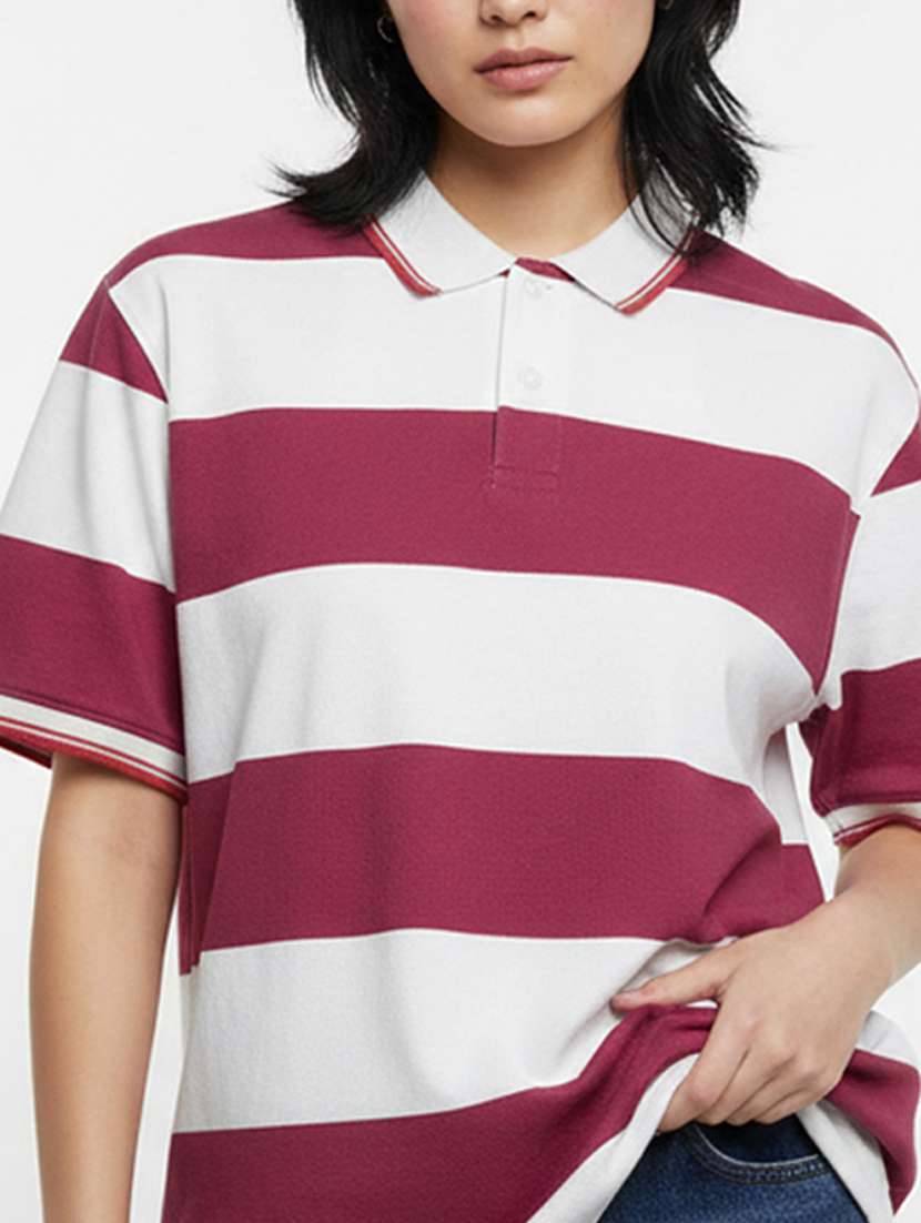 women striped short sleeve oversized polo t-shirt - 22374180 -  Standard Image - 2