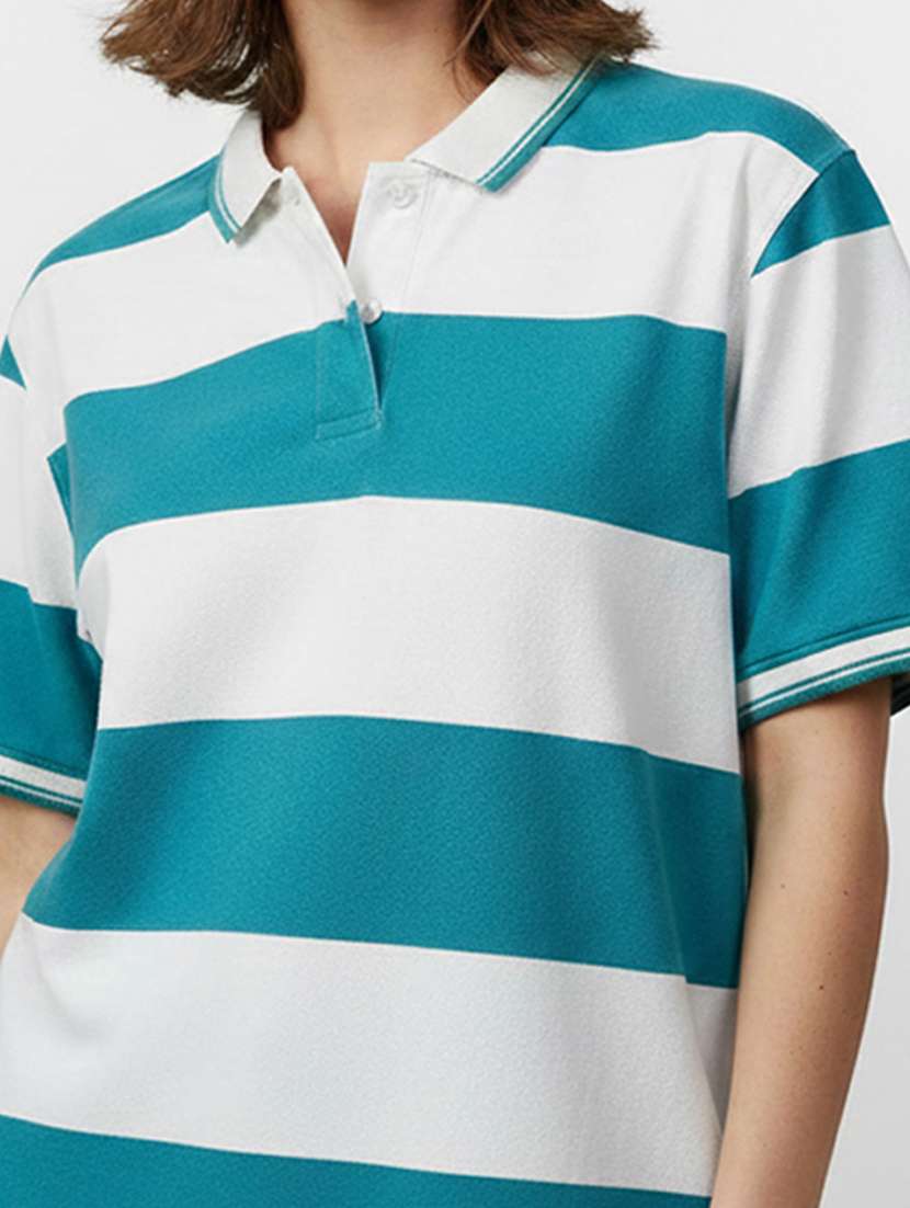 women striped short sleeve oversized polo t-shirt - 22374181 -  Standard Image - 2