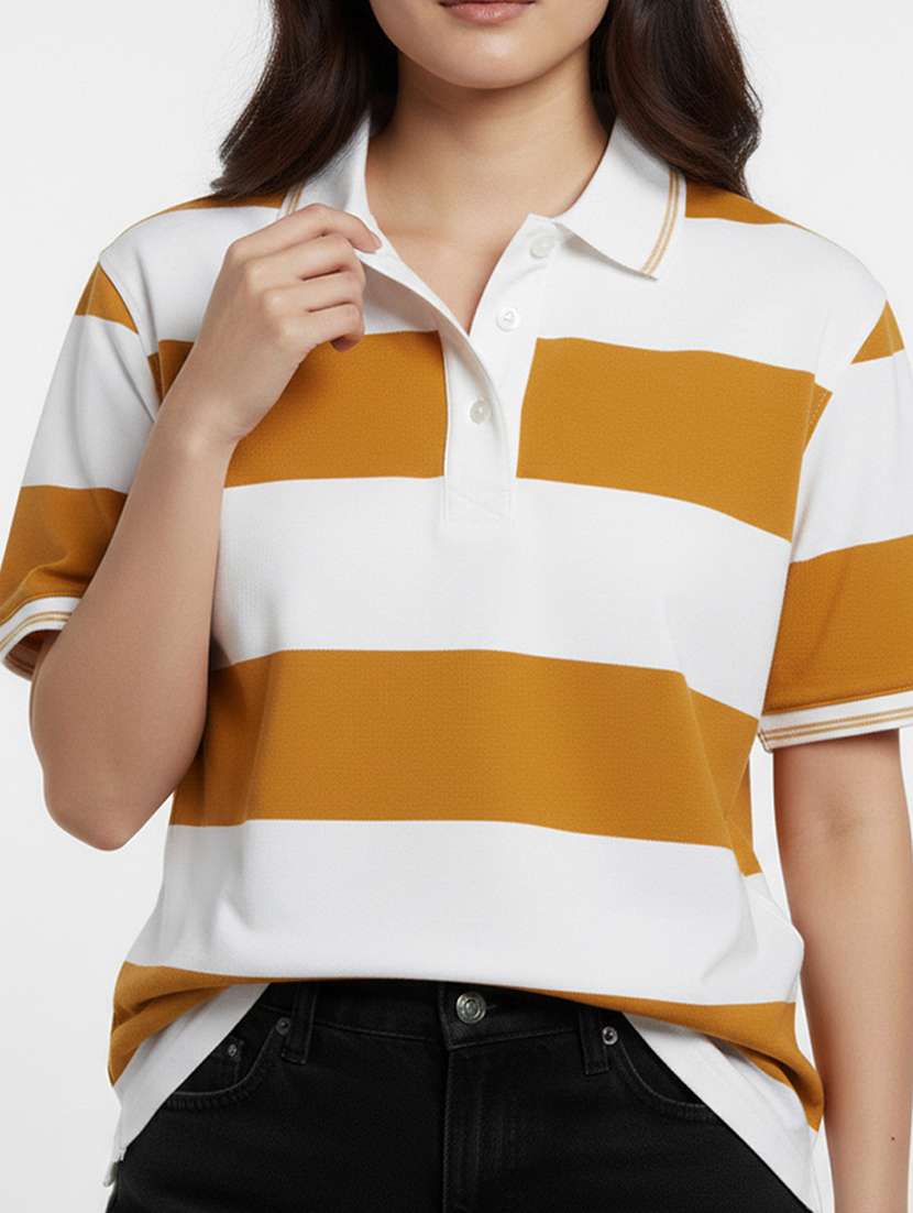 women striped short sleeve oversized polo t-shirt - 22374182 -  Standard Image - 2