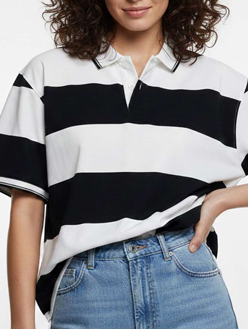 women striped short sleeve oversized polo t-shirt - 22374183 -  Standard Image - 2