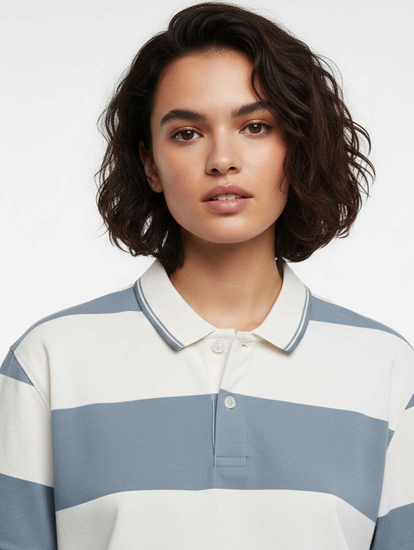 women striped short sleeve oversized polo t-shirt - 22374184 -  Standard Image - 2