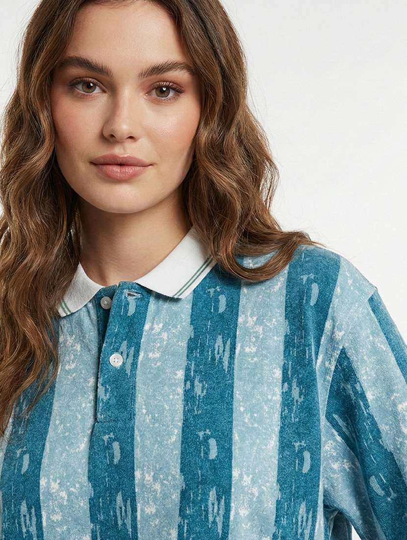 women striped short sleeve oversized polo t-shirt - 22374185 -  Standard Image - 2