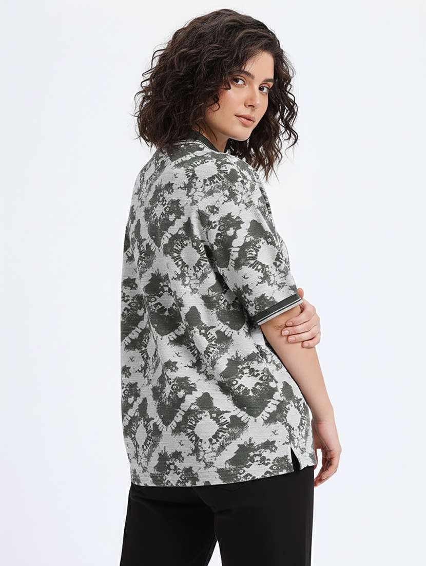 women printed short sleeve oversized polo t-shirt - 22374188 -  Standard Image - 2