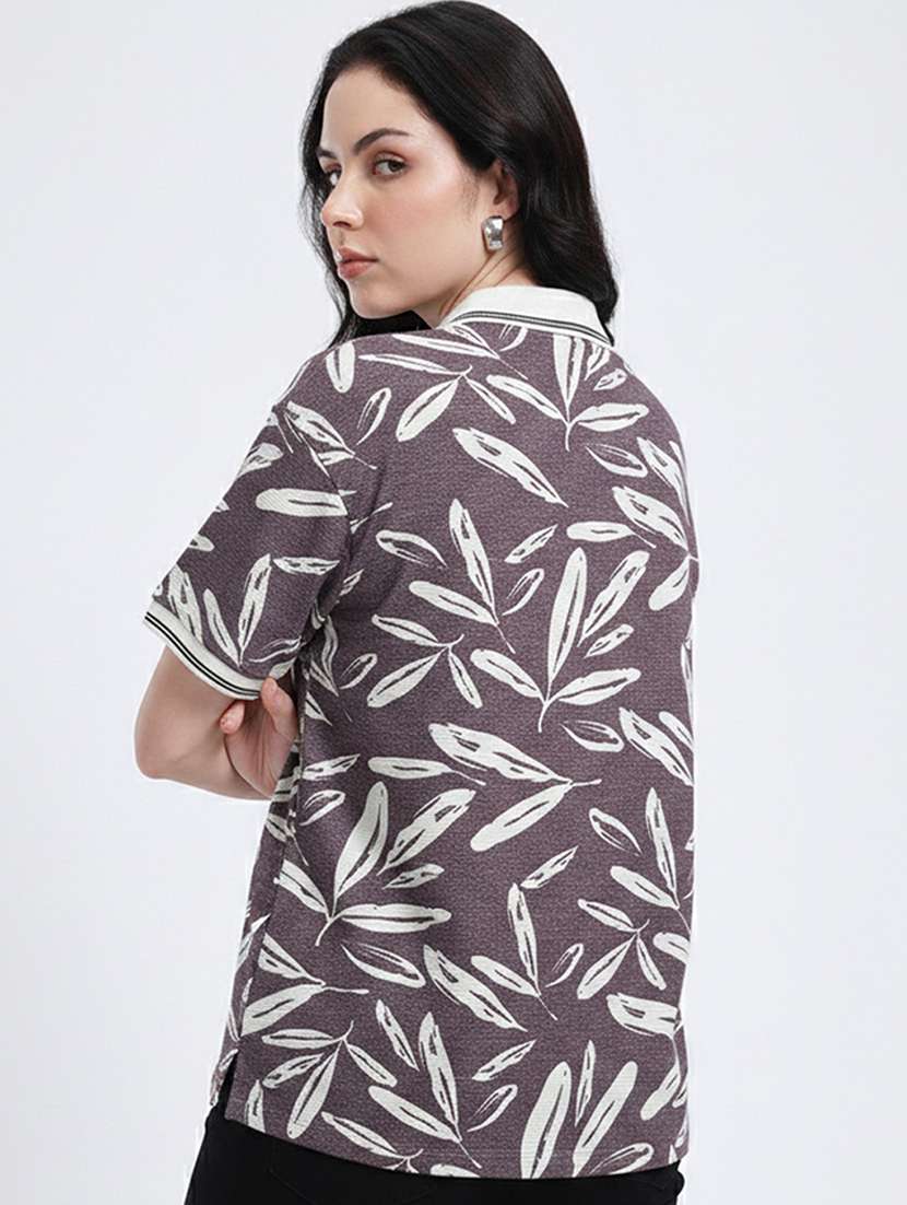 women printed short sleeve oversized polo t-shirt - 22374198 -  Standard Image - 2