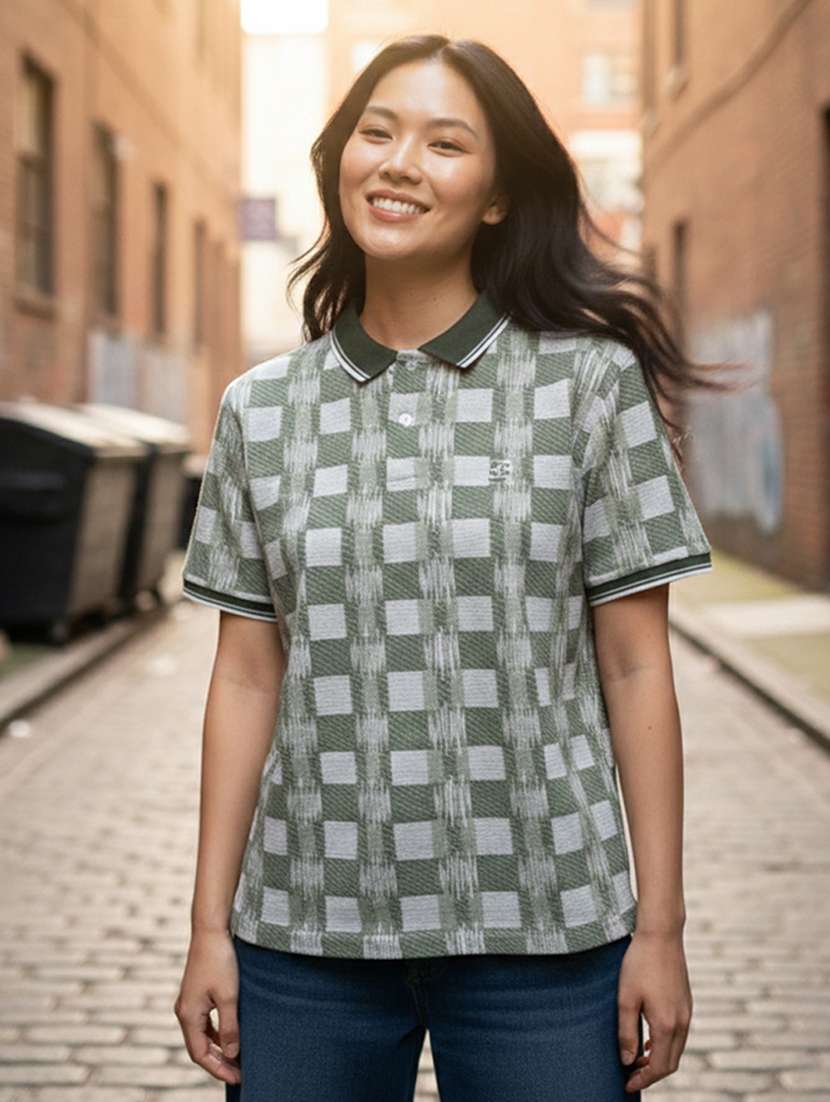 women printed short sleeve oversized polo t-shirt