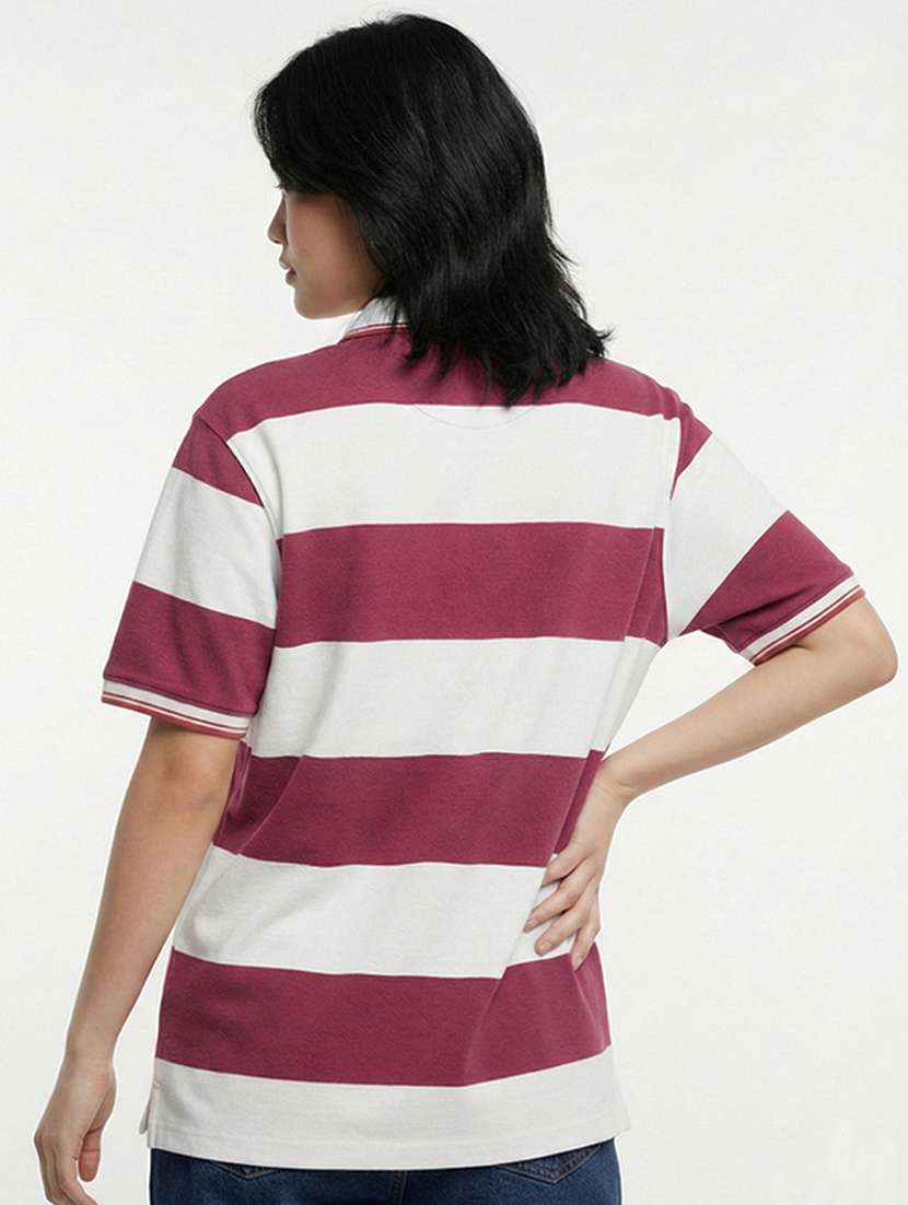 women striped short sleeve oversized polo t-shirt - 22374200 -  Standard Image - 2