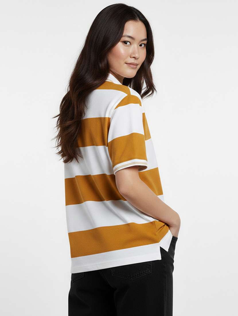 women striped short sleeve oversized polo t-shirt - 22374202 -  Standard Image - 2