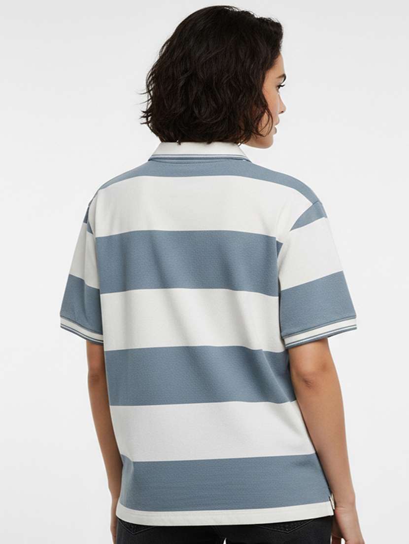 women striped short sleeve oversized polo t-shirt - 22374204 -  Standard Image - 2