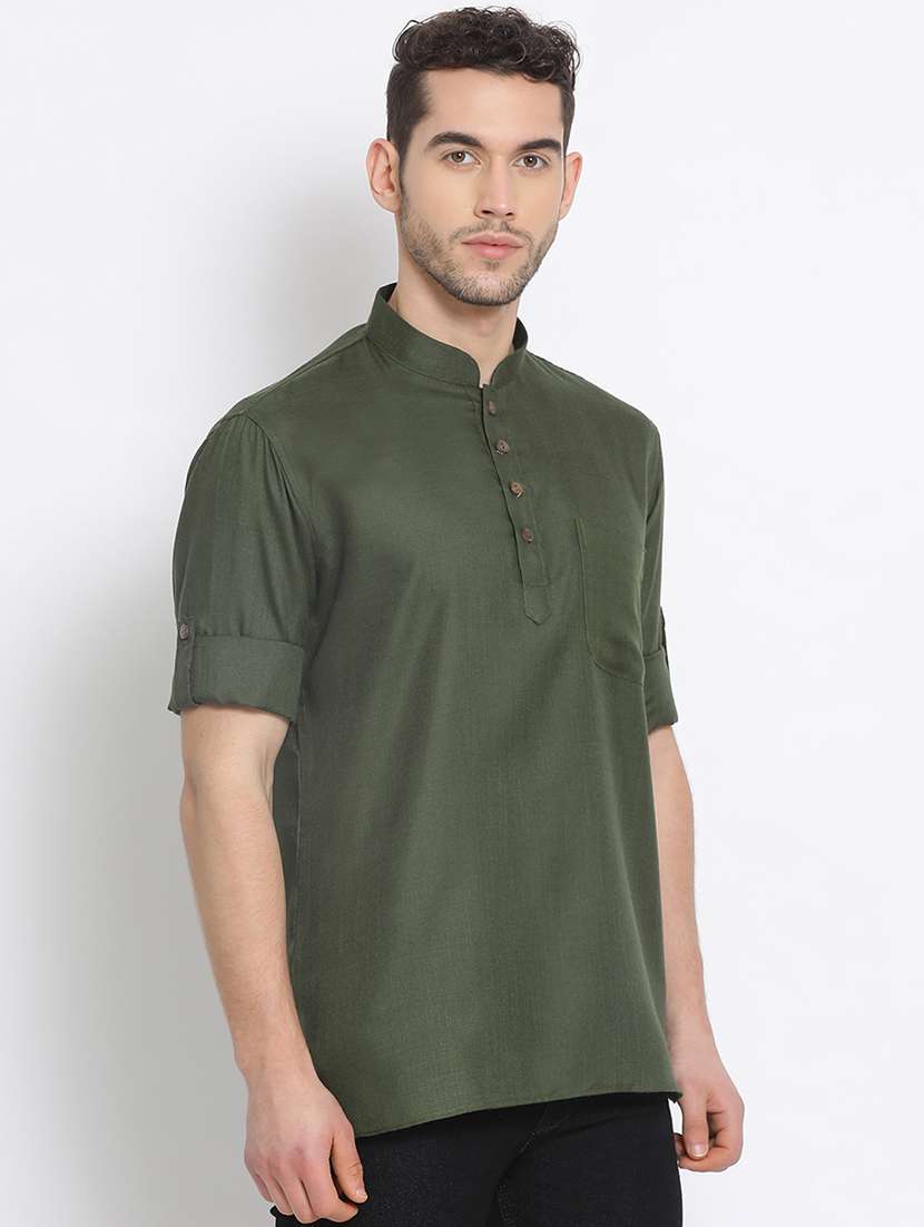 men solid long sleeve short kurta - 22374283 -  Standard Image - 2