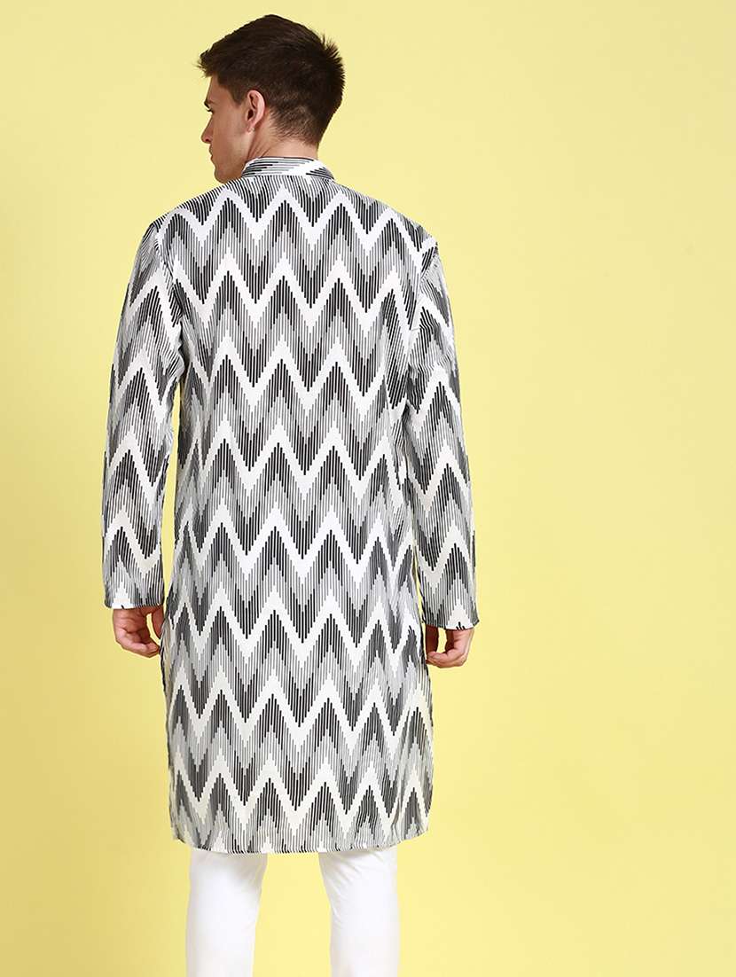 men printed mandarin neck long kurta - 22374423 -  Standard Image - 2