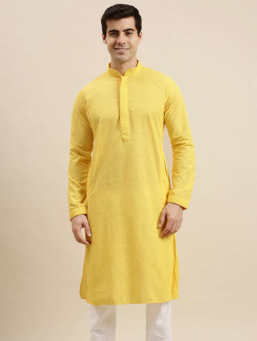 men self design long sleeve kurta - 22374450 -  Standard Image - 2